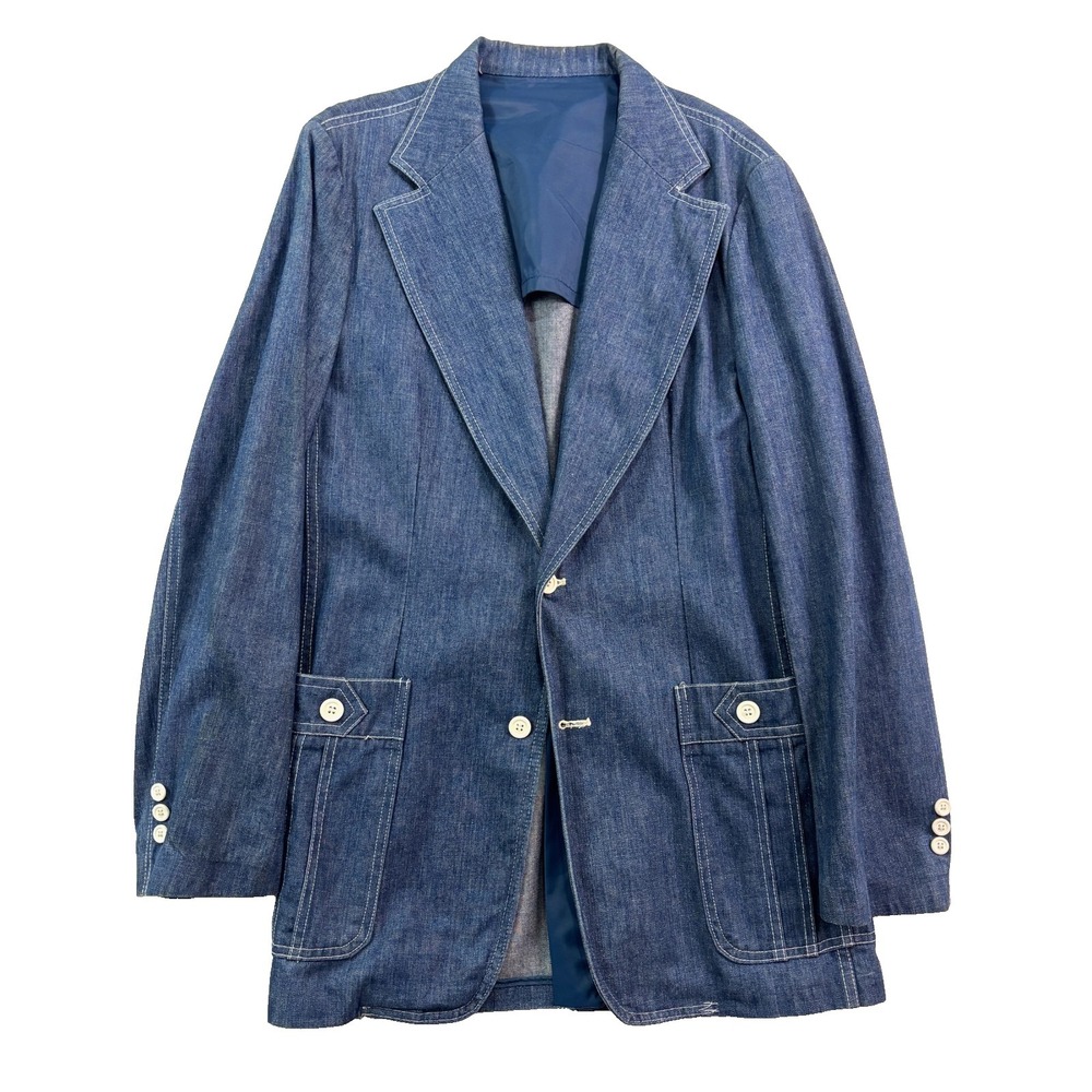vtg 70s LEE Denim 38L Blazer Jacket Sport Suit Coat USA Made Cotton Retro Disco